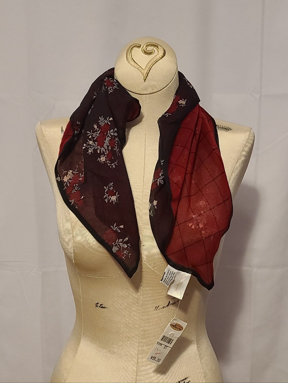 Talbots Neck Scarf Burgundy Black Floral 21"X 21"